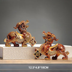 Pi Xiu Statue Pair – Bronze textured pair on fabric book, home office protection decor