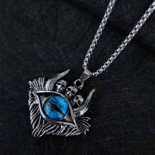Men's Skull All-Seeing Eye Necklace Blue color variant
