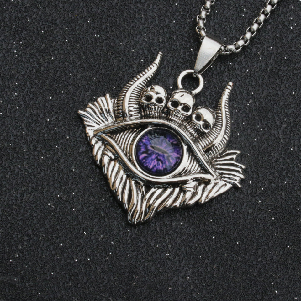 Men's Skull All-Seeing Eye Necklace Purple color variant