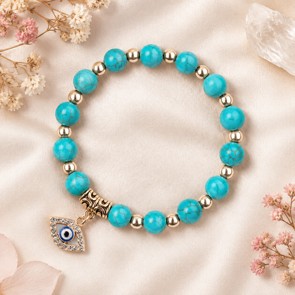 Blue Turquoise Evil Eye Bracelet - flat lay