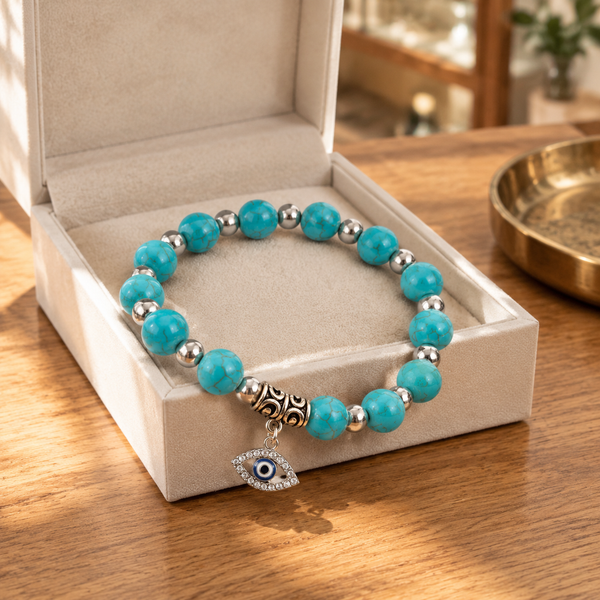 Blue Turquoise Evil Eye Bracelet - lifestyle