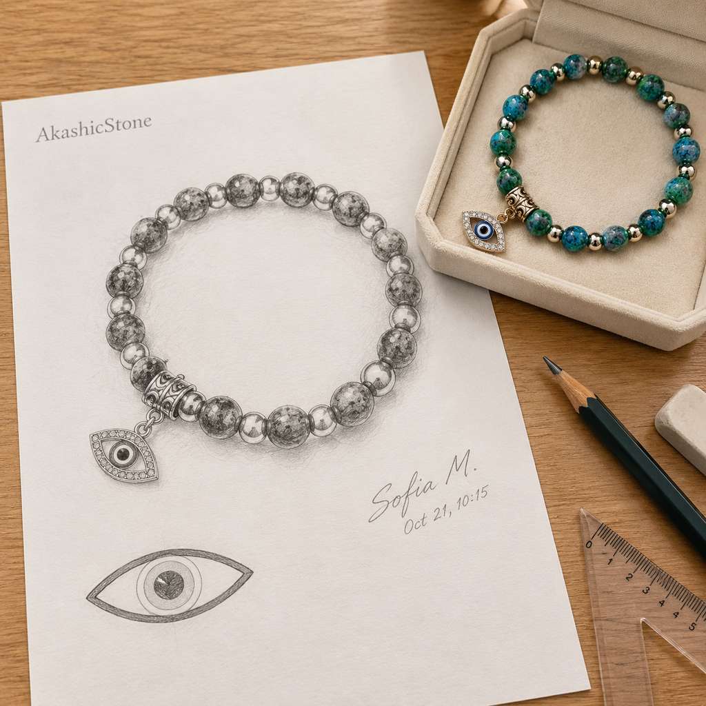 African Turquoise Evil Eye Bracelet - line art