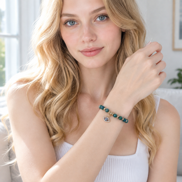 African Turquoise Evil Eye Bracelet - model front