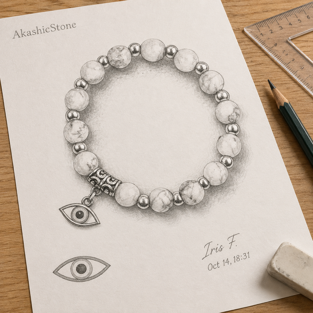 Pink Zebra Stone Evil Eye Bracelet - line art