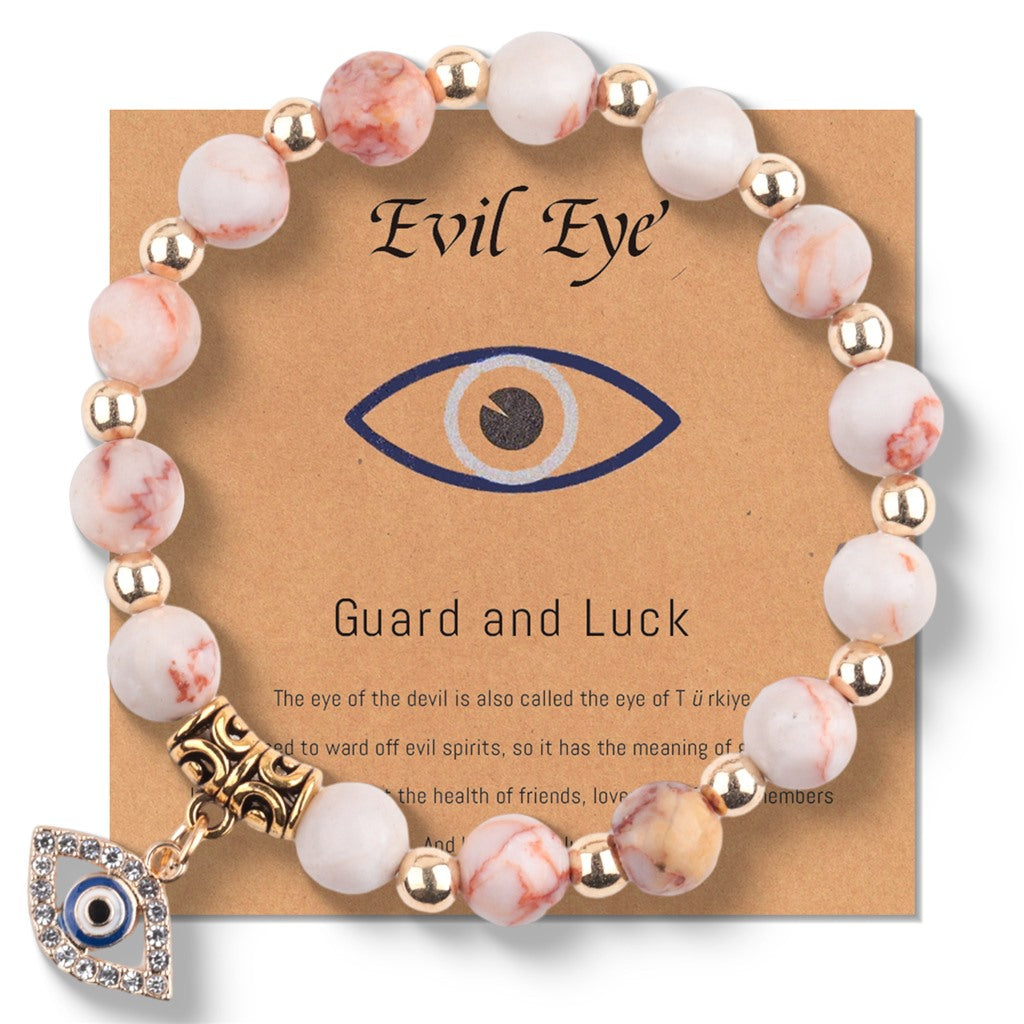 Pink Zebra Stone Evil Eye Bracelet - product reference photo