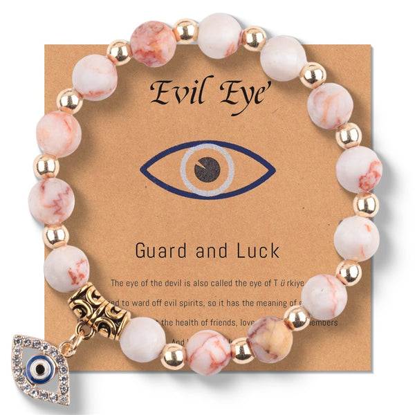 Pink Zebra Stone Evil Eye Bracelet - product reference photo