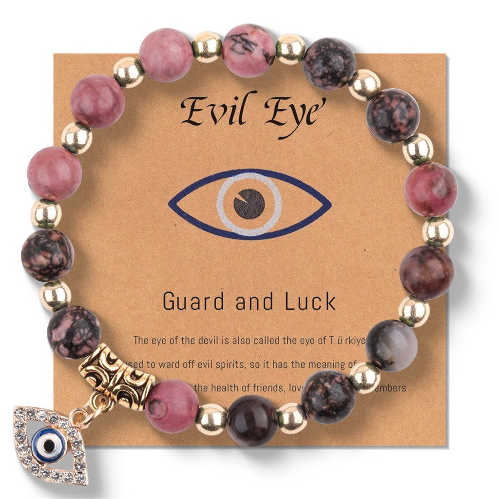 Pink Marbled Stone Evil Eye Bracelet - product reference photo