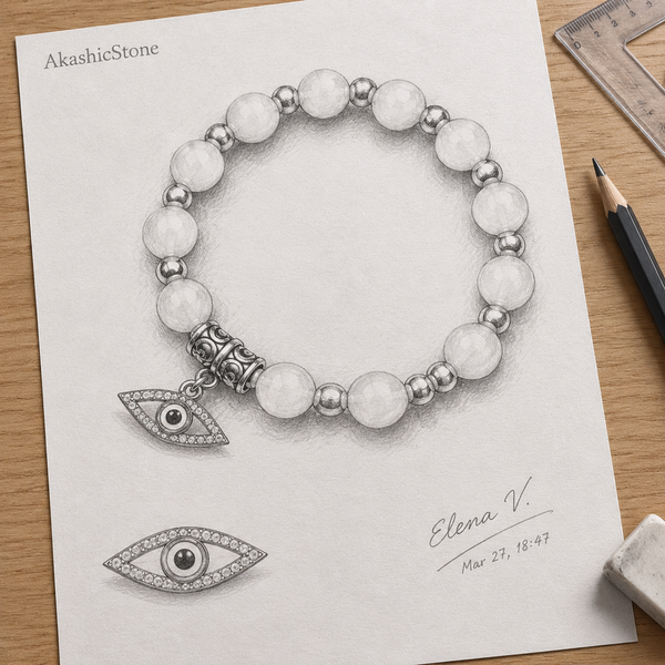 Pale Pink Rose Quartz Evil Eye Bracelet - line art