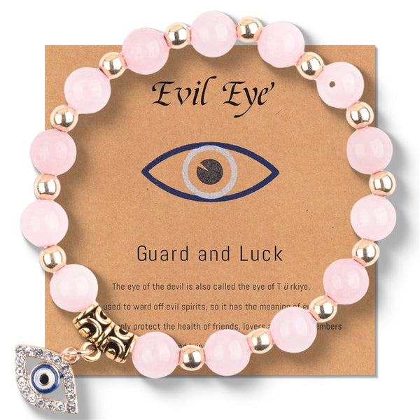 Pale Pink Rose Quartz Evil Eye Bracelet - product reference photo