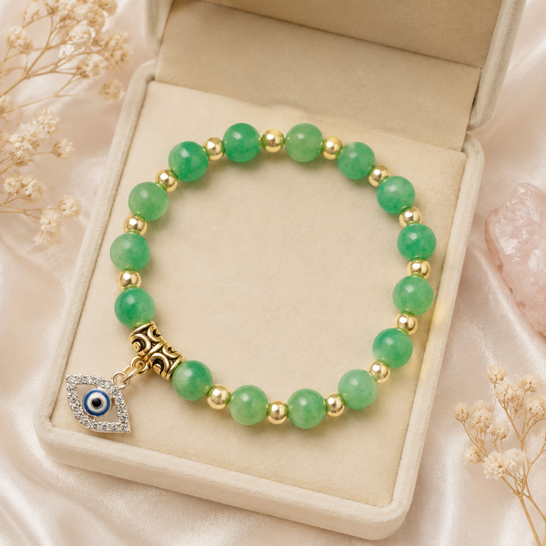 Green Aventurine Evil Eye Bracelet - flat lay