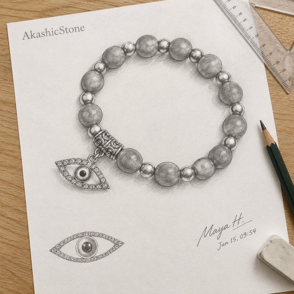 Green Aventurine Evil Eye Bracelet - line art
