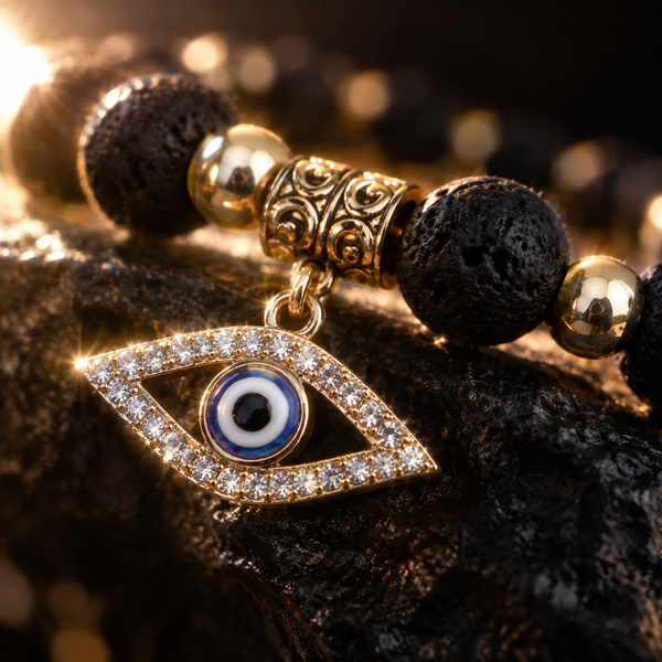 Black Lava Bead Evil Eye Bracelet - detail 2