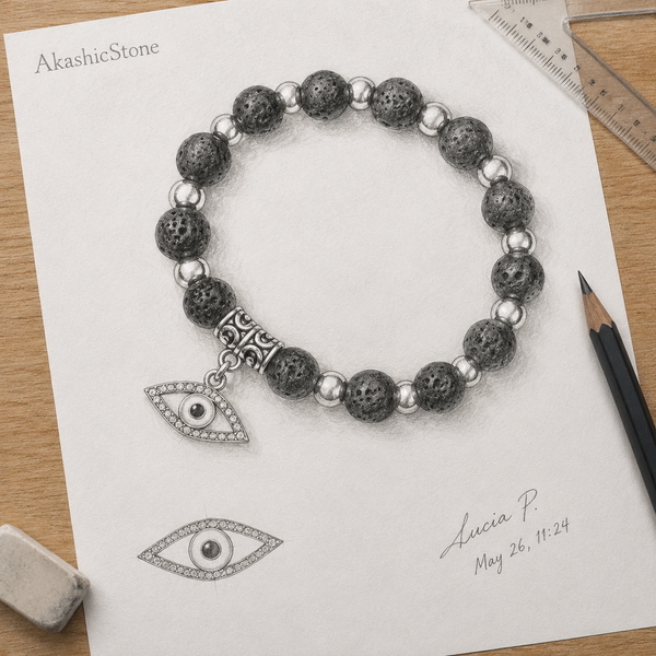 Black Lava Bead Evil Eye Bracelet - line art