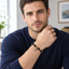 Black Lava Bead Evil Eye Bracelet - model front