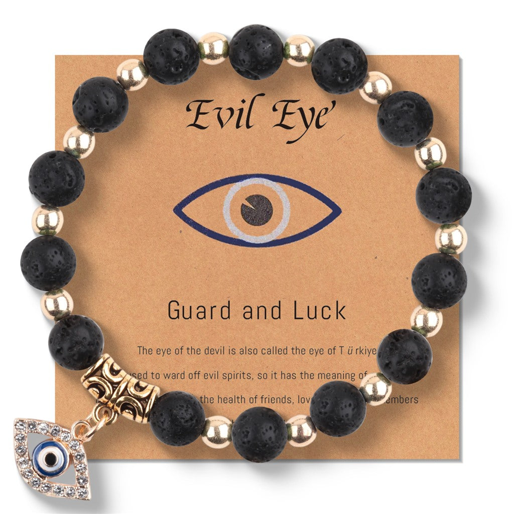 Black Lava Bead Evil Eye Bracelet - product reference photo