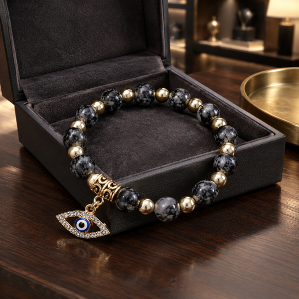 Black Grey Snowflake Stone Evil Eye Bracelet - lifestyle