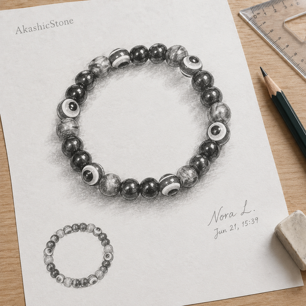 Tiger Eye and Black Stone Evil Eye Stretch Bracelet - line art