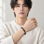 Tiger Eye and Black Stone Evil Eye Stretch Bracelet - model front