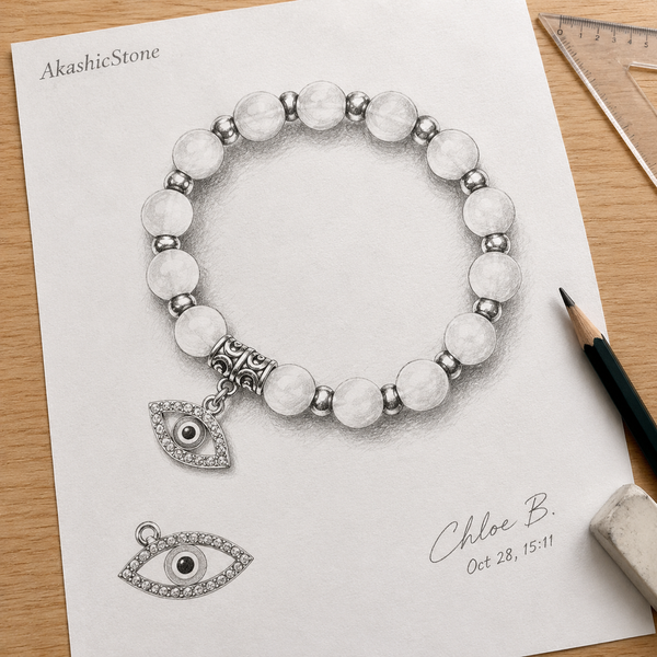 White Smooth Stone Evil Eye Bracelet - line art